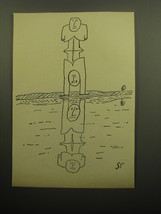 1960 Cartoon by Saul Steinberg - Reflection in Water - $14.99