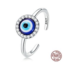 Adjustable Authentic 925 Sterling Silver Resin Demon Eye Open Rings Zircon Ring  - £16.67 GBP