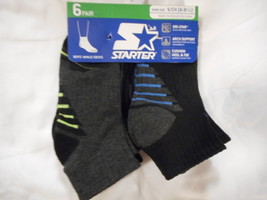 Boys Starter Ankle Socks 6 Pair Size Small 6- 9 1/2 Black Stripes Arch Support - £7.17 GBP
