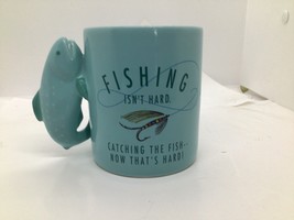 Hallmark Fishing Isnt Hard Fly Coffee Mug Fish Handle Blue Fisherman Gif... - $11.88