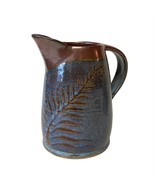 Studio Art Pottery Creamer Small Pitcher Fern Design Brown Blue Gray Big... - $241.04 MXN