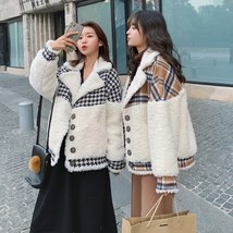 Women&#39;s winter new Korean style loose short quilted coat stitching houndstooth f - £52.82 GBP