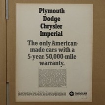 1966 Plymouth Chrysler Dodge 5 Year 50,000 Mile Warranty Print Ad 10.5&quot; ... - $7.20