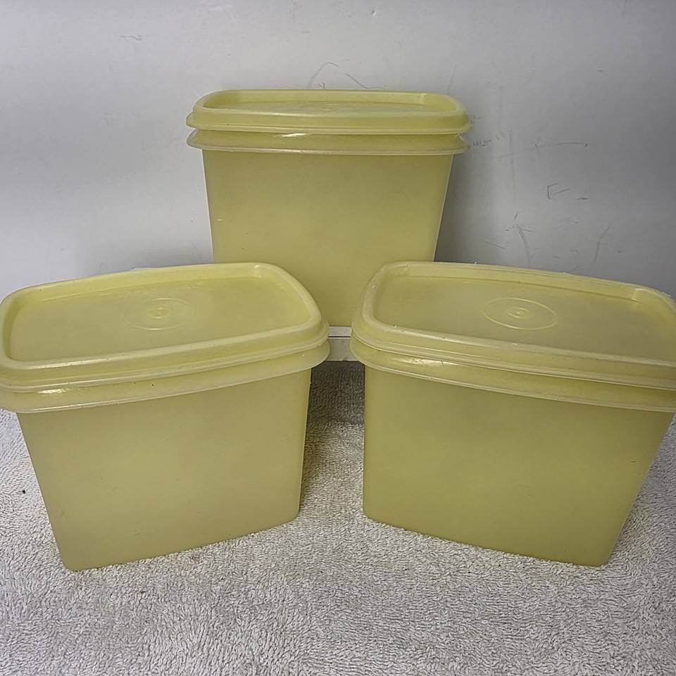 Set of 3 Vintage Tupperware 1243-11 Yellow Shelf Saver Container &amp; Lids ... - $11.87