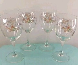 Vintage Arcopal Pastel Floral Pattern Set 4 Wine Glasses 6&quot;X2&quot; - $24.32