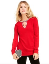 Women&#39;s INC International Concepts Red Embellished Keyhole Sweater Sz Medium - £19.41 GBP