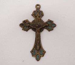 Religiös Jesus Kruzifix Kreuz Grün &amp; Messing Ton Anhänger Hergestellt IN Italien - £65.98 GBP