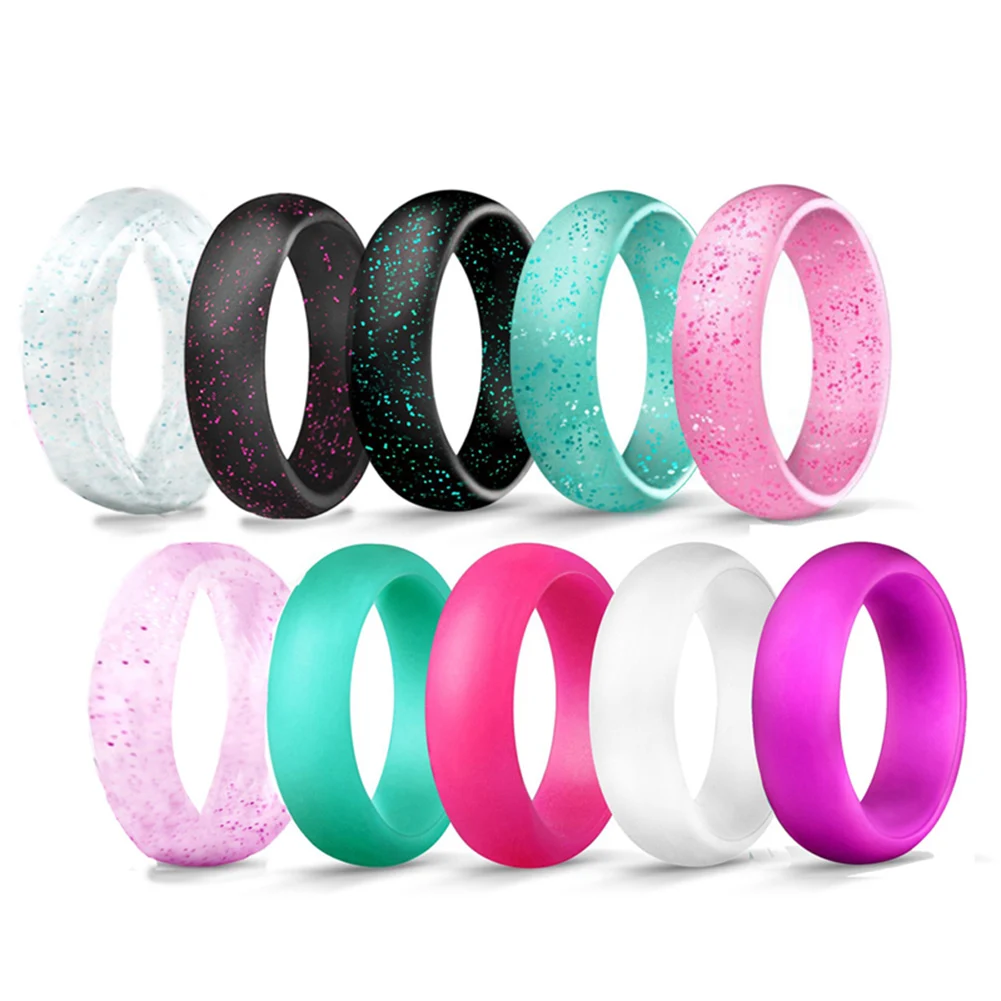 Boniskiss 10PCS/SET Silicone Glitter Wedding Bands Hypoallergenic Couple Rubber  - £37.96 GBP