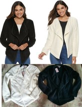 $64 Womens Juicy Couture Open-Front Sherpa Cozy Cardigan Black/Marshmallow Ivory - £18.65 GBP