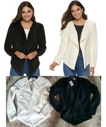 $64 Womens Juicy Couture Open-Front Sherpa Cozy Cardigan Black/Marshmall... - £18.02 GBP