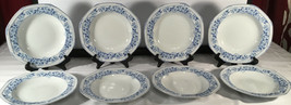 Christopher Stuart lot of 8 rimmed soup bowls Dresden Blue 1993 - £79.09 GBP