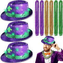 27 Pcs Mardi Gras LED Sequin Hats Unisex Mardi Gras Cowboy Light up Hats with Ma - £34.22 GBP