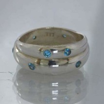 Swiss Blue Topaz Rounds Silver Double Band Ring size 7 Tilt Overlap Design 157 - £74.38 GBP