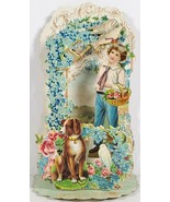 Tuck Valentine Stand Up Card Die Cut Boy Birds Dog Flowers 6&quot; Greetings ... - £31.83 GBP