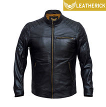 Men Fashion Real Sheep Leather Biker Retro Style Motorcycle Jacket Black  - £126.93 GBP