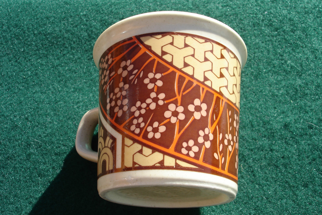 Taylor International Coffee Mug Cup Retro Orange Brown Flowers Basket weave    - £11.17 GBP