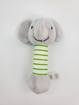 Carters Baby Hand Rattle Elephant Lovey Gray w Green Stripes 6&quot;  Plush T... - £7.07 GBP