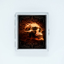 20 Cigarettes Case Box Skull On Fire death&#39;s-head Card Id Holder Pocket - £15.15 GBP