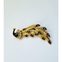 Vintage Peacock Brooch Enamal And Rhinestones Blue Green Gold Tone 2.75 in - $18.81