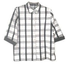 Kim Rogers Womens Blouse Size 12P Button Front 3/4 Sleeve Black White Plaid - £10.24 GBP