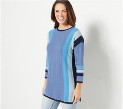 Susan Graver Colorblocked 3/4 Sleeve Boat-Neck Sweater (Peri Blue, XXS) A468701 - $19.52