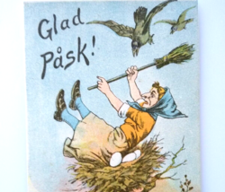 Easter Witch Postcard Fantasy Glad Pask Sitting In Birds Nest On Eggs Sweden - £32.59 GBP