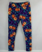 New LuLaRoe Tall &amp; Curvy Leggings Purple With Yellow &amp; Orange Roses Design - £12.39 GBP