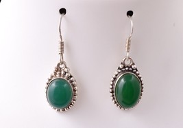 Rhodium Polished Handcrafted Oval Green Onyx Ethnic Earrings Women Party Gift - £20.17 GBP