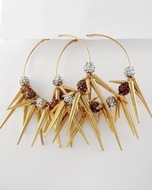 NEW CHUNKY HUGE Spikes &amp; Clear &amp; Topaz Resin Pave Balls 3 1/2&quot; Hoop Earrings - £15.92 GBP