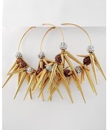 NEW CHUNKY HUGE Spikes &amp; Clear &amp; Topaz Resin Pave Balls 3 1/2&quot; Hoop Earr... - £15.97 GBP