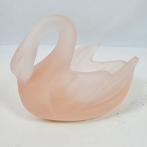 Vintage Pale Pink Frosted Glass Swan Paperweight Trinket Dish 5.5x3.5 Inch - £13.28 GBP