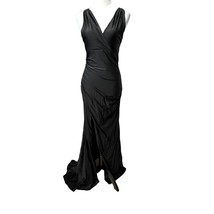 La Femme Womens Gown Dress Black Slit Maxi Sleeveless Surplice Satin Tie 4 New - £98.03 GBP