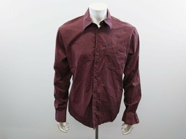 Volcom Tailed Shirt Men&#39;s Size Large Burgundy Blue Striped Long Sleeve C... - £8.66 GBP