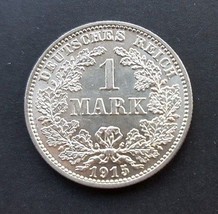 GERMANY 1 MARK SILVER COIN 1915 J UNC NR - $23.02