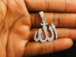 1.00Ct Simulated Diamond Allah Pendant 14K White Gold Plated Silver - £73.30 GBP