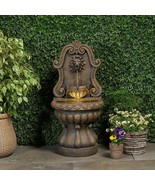 Water Fountain Outdoor 2-tiered Lion Head Design Water Fall Led Lights New - $307.27