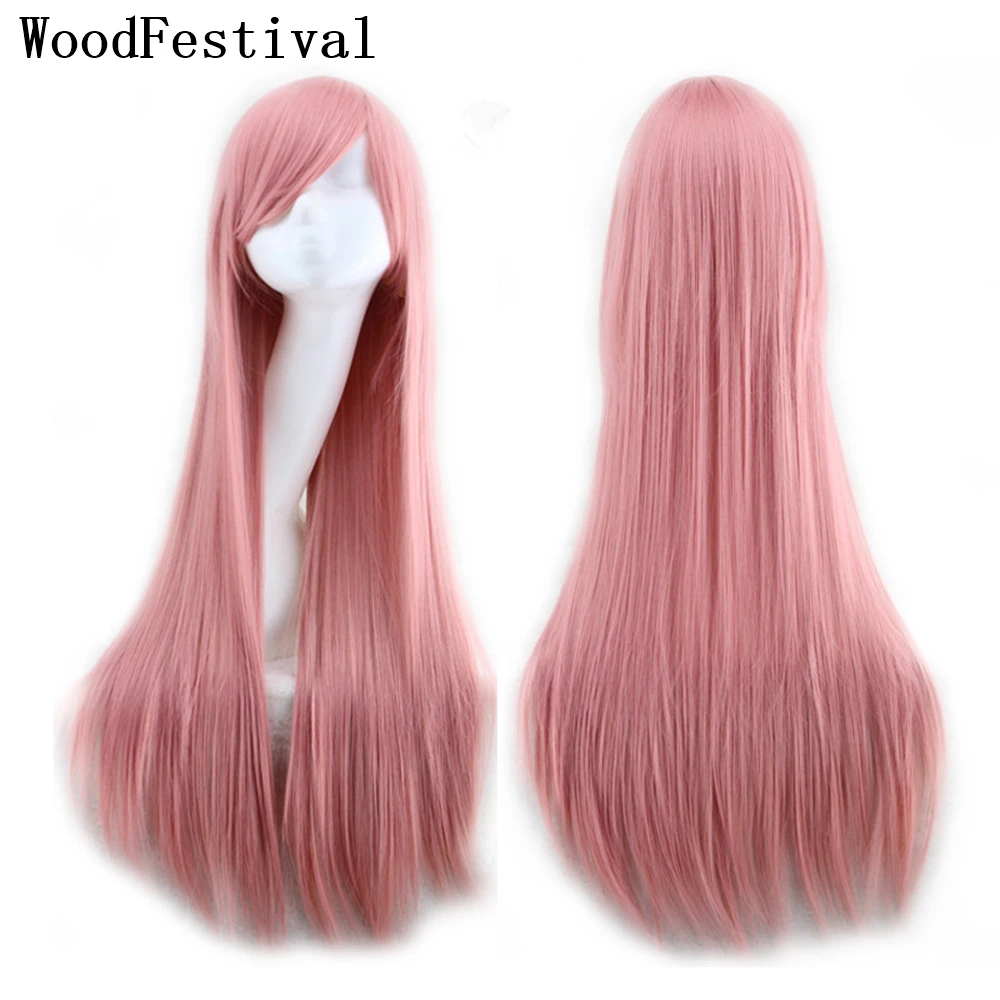 WoodFestival Synthetic Women Hair Wigs Light Purple Cosplay Red Straight Long - £13.25 GBP+