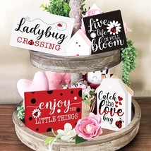 Spring Summer Tiered Tray Decorations Cute Ladybug Wooden Blocks 3D Signs Farm - £34.79 GBP