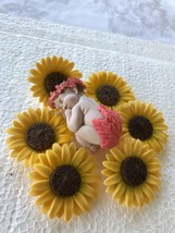Napping Sunflower baby girl fondant cake topper. Fondant cupcake or cake... - $15.00
