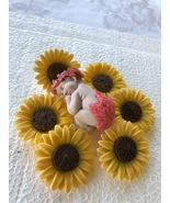 Napping Sunflower baby girl fondant cake topper. Fondant cupcake or cake... - £11.79 GBP