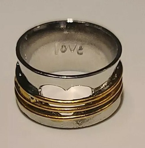 Handcrafted ~ Heart/Love ~ Wide Band Ring ~ Size 8 ~ Silver & Gold in Color Item image 5