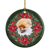 Pomeranian Poinsetta Wreath Ceramic Ornament Christmas Tree Hanging Deco... - $11.49