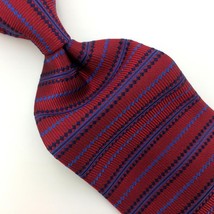 Van Heusen Tie Red Blue Black Stripe Micro Square Men Silk Necktie Woven I20-155 - £12.62 GBP