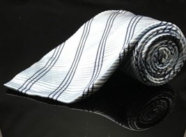 Roundtree &amp; Yorke Blue White Black Blue Stripped Italy Silk Tie USA XL Wide 4&quot; - £11.66 GBP