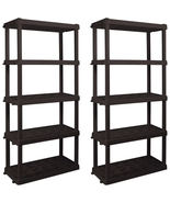 2 Large 5-Tier Black Shelving Units: Interlocking Multipurpose Organizer... - £80.41 GBP