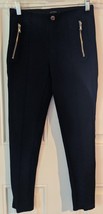 Zara Basics Soft Pants Black Zippers Stretch Skinny Trousers Leg Pleat Small  - £9.34 GBP