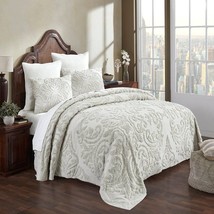 Full Size 100-Percent Cotton Chenille 3-Piece Coverlet Bedspread Set in Ivory - £185.26 GBP