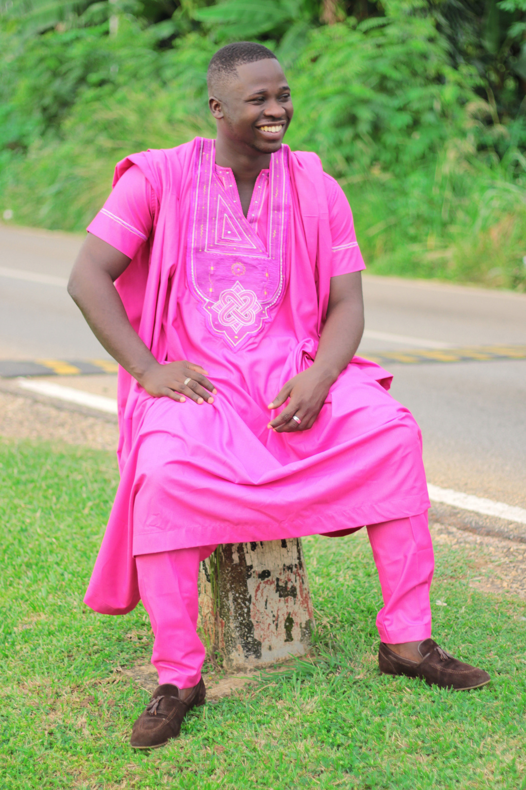 Pink with White Agbada 3 Pcs Babariga African Men&#39;s Clothing African Fas... - $165.00