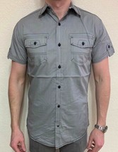 MENS DRILL SHORT SLEEVE SHIRT BUTTON DOWN DARK GRAY SIZES S M L XL NWT $52 - £12.14 GBP