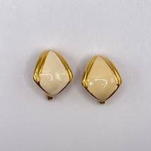 Vintage Monet Clip On Earrings Gold Tone Ivory White Enamel Diamond Shape  - £18.47 GBP